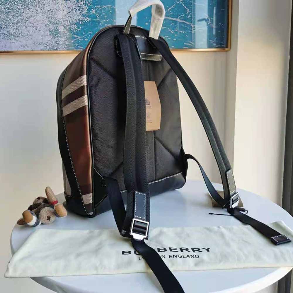 Burberry Men Check E-canvas Backpack-Brown - image 4