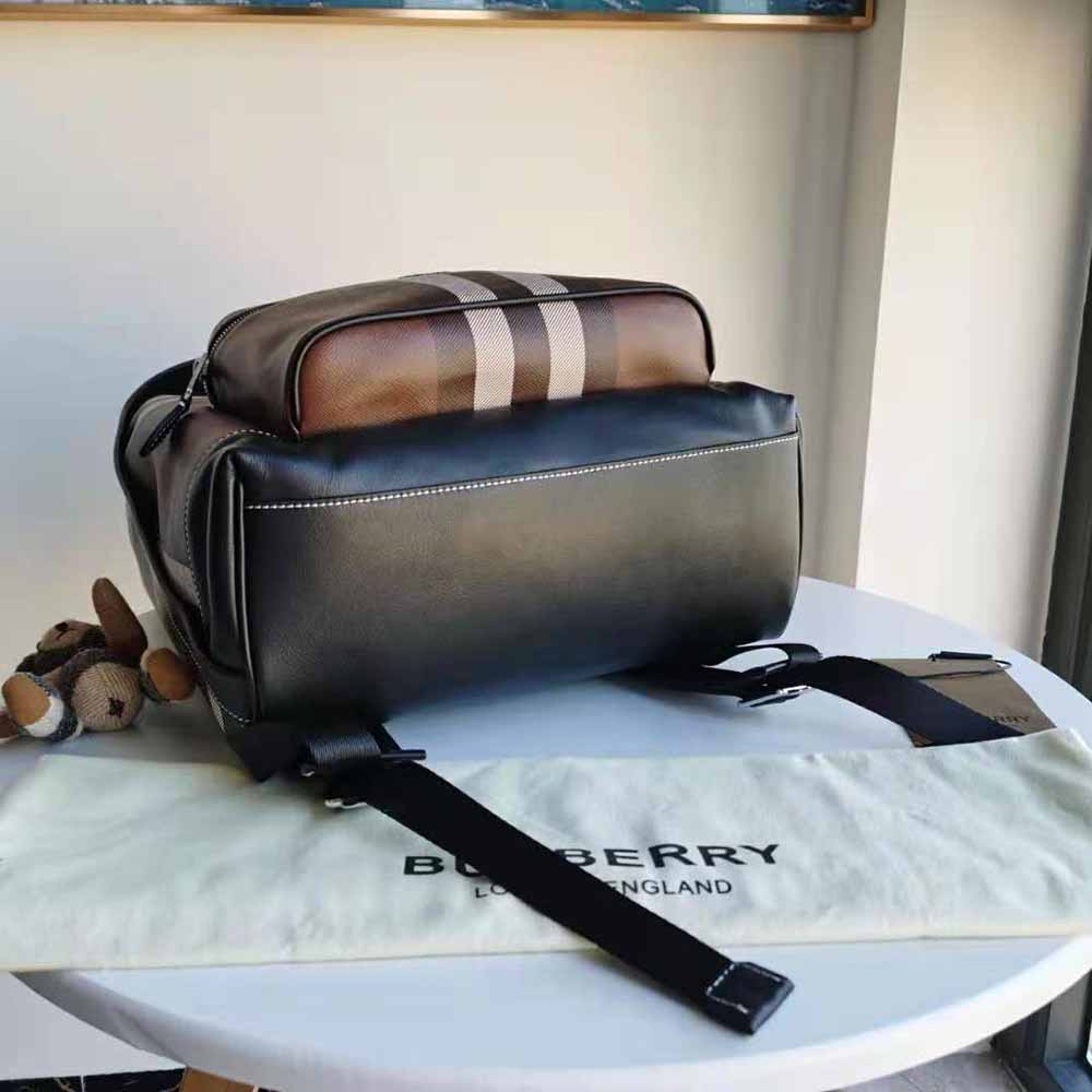 Burberry Men Check E-canvas Backpack-Brown - image 5