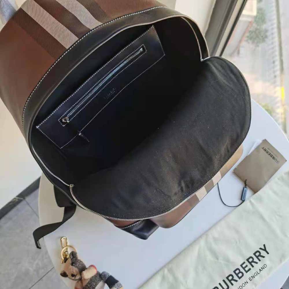 Burberry Men Check E-canvas Backpack-Brown - image 6