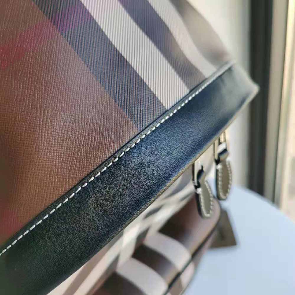 Burberry Men Check E-canvas Backpack-Brown - image 9