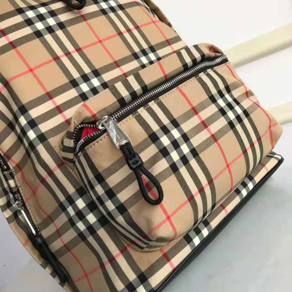Burberry Men Vintage Check Nylon Backpack-Brown - image 7