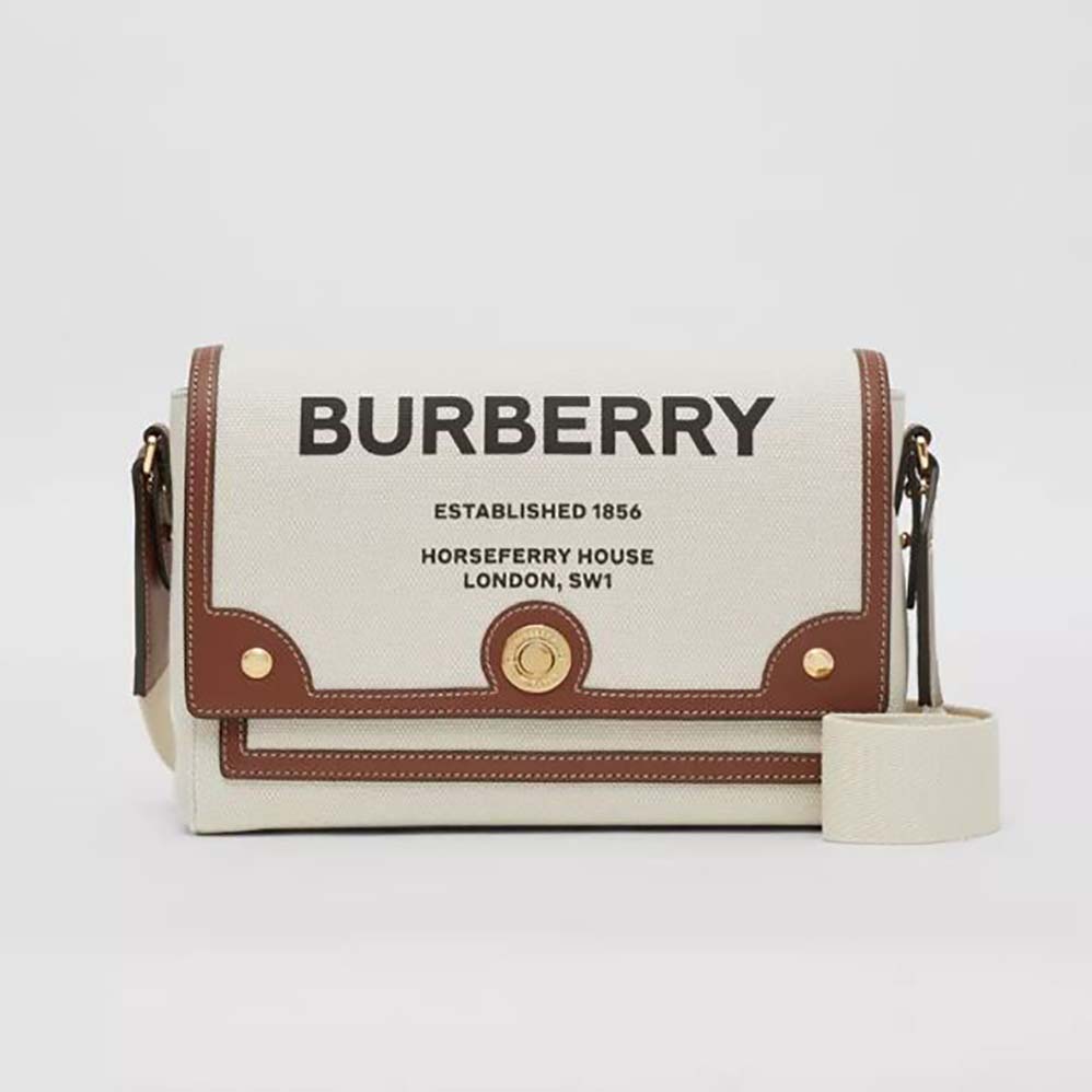 Front view of Burberry Women Horseferry Print Canvas Note Crossbody Bag