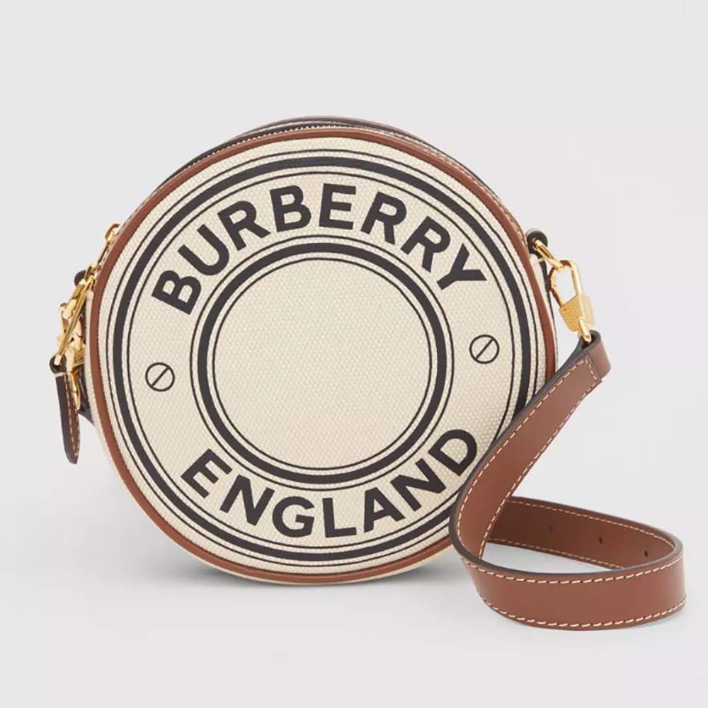 Front view of Burberry Women Icon Stripe E-canvas Louise Bag-Beige