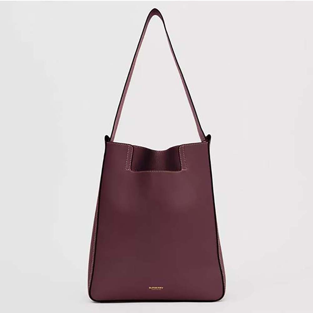 Front view of Burberry Women Large Leather Basket Bag-Maroon showing full shape