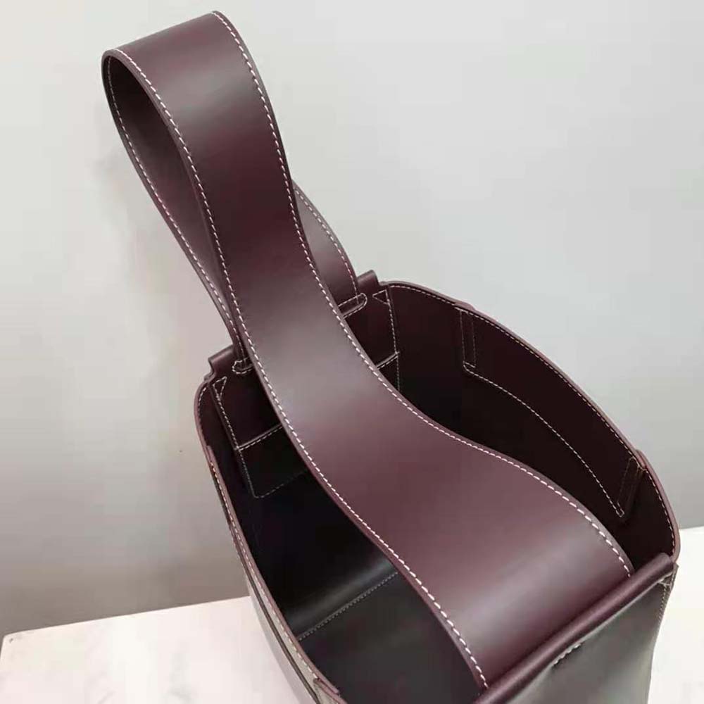 Burberry Women Large Leather Basket Bag-Maroon - image 8