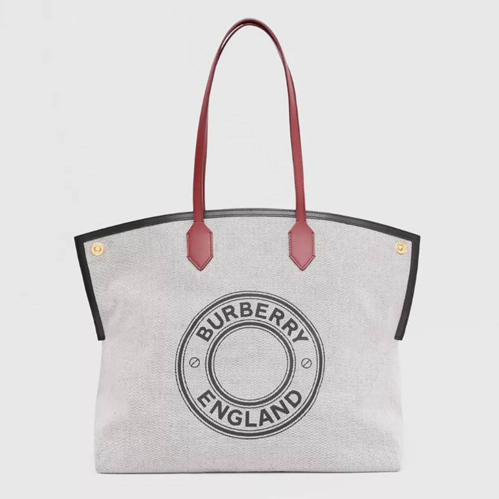 Front view of Burberry Women Large Logo Graphic Cotton Canvas Society Tote
