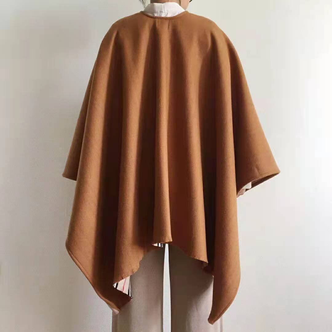 Burberry Women Lcon Stripe Detail Wool Cape-Brown - image 6
