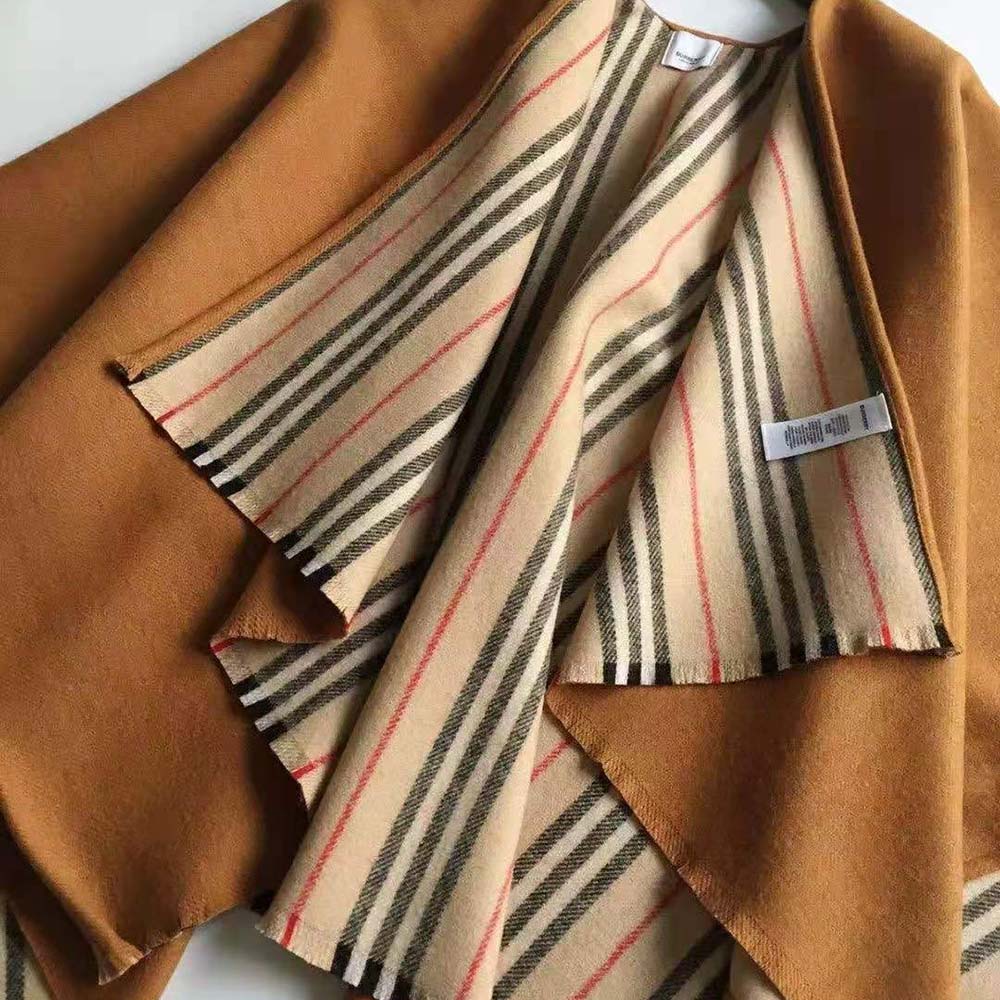 Burberry Women Lcon Stripe Detail Wool Cape-Brown - image 7