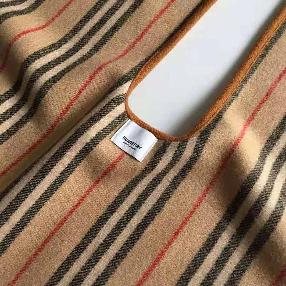 Burberry Women Lcon Stripe Detail Wool Cape-Brown - image 8