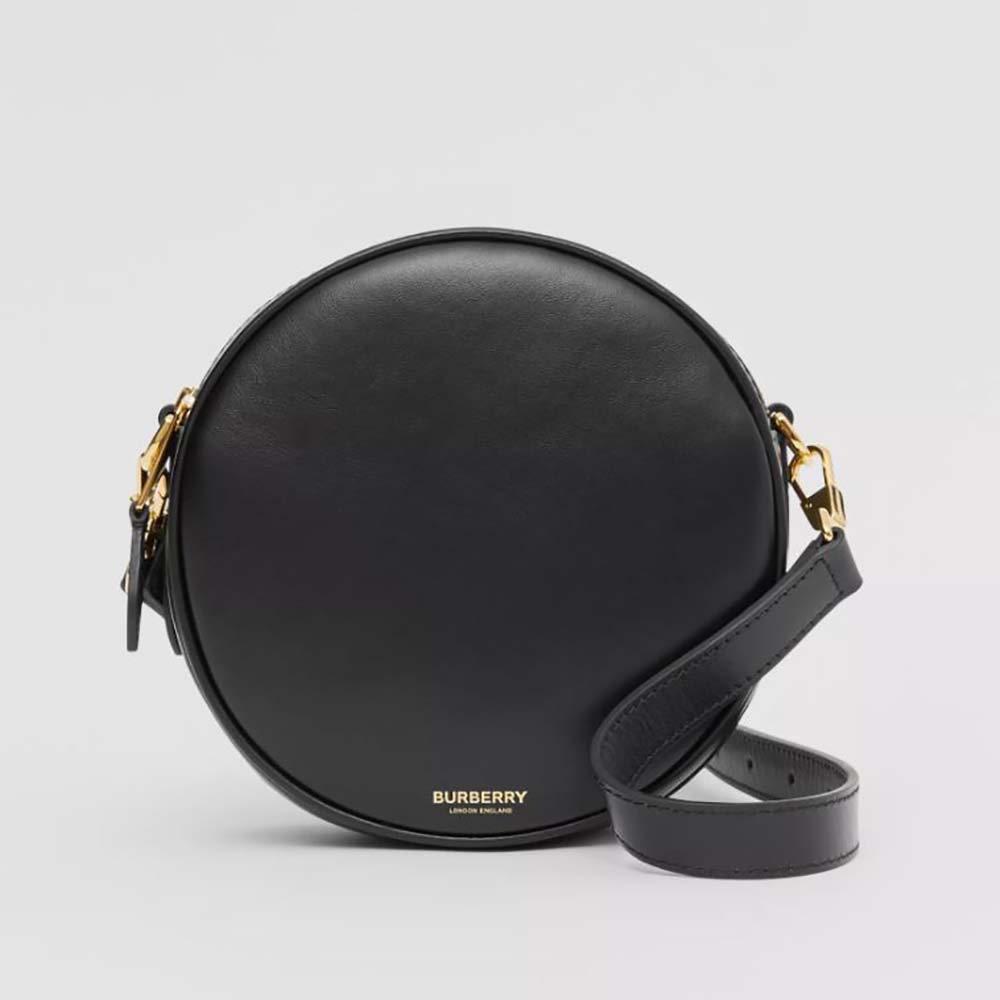 Front view of Burberry Women Leather Louise Bag-Black with flap closed