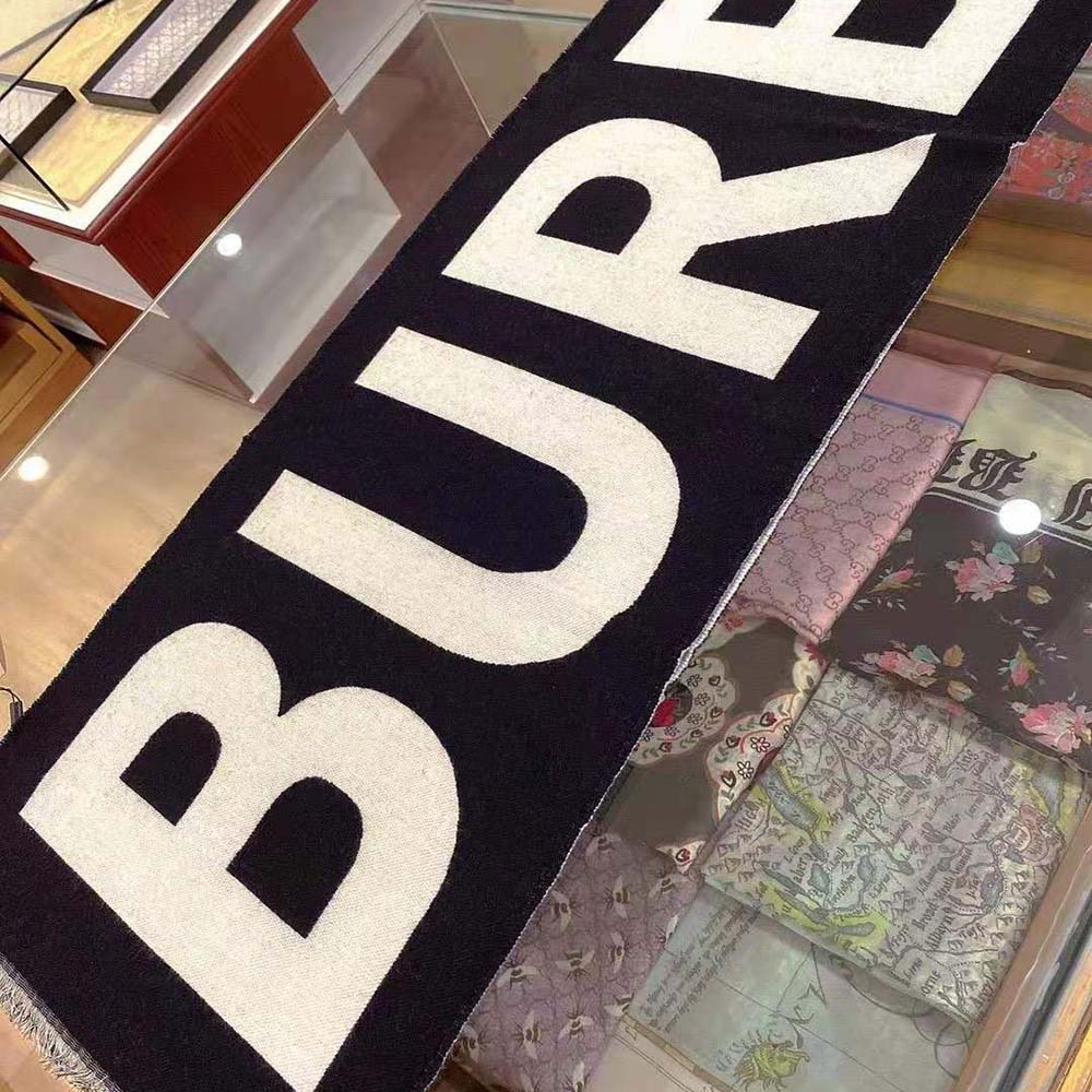 Close-up of Burberry logo jacquard detail on scarf