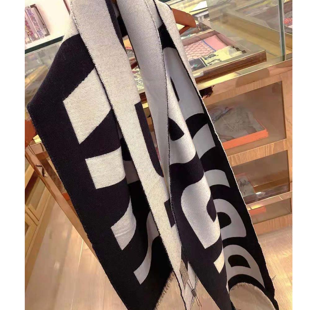 Burberry Women Logo Wool Jacquard Scarf-Black - image 4