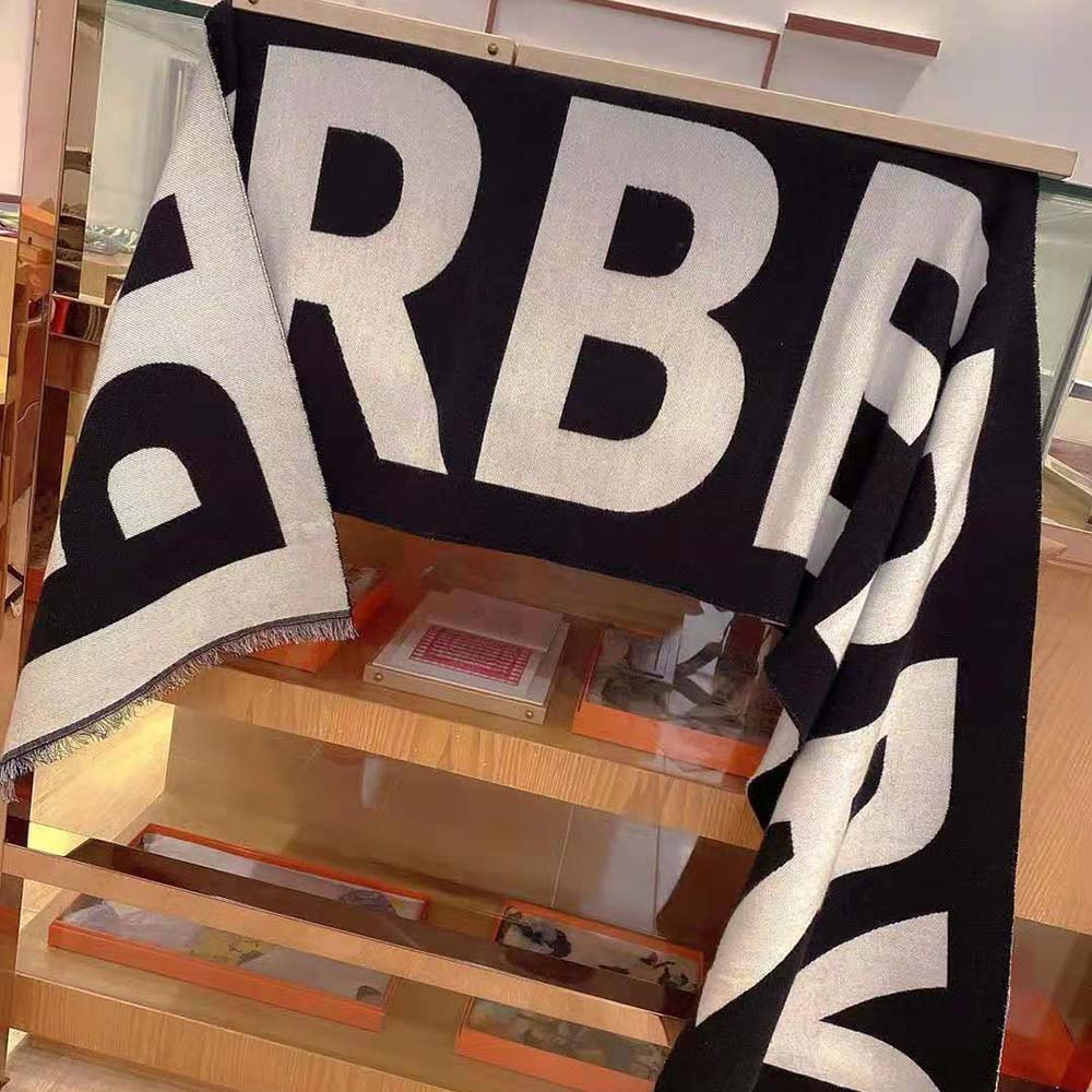 Burberry Women Logo Wool Jacquard Scarf-Black - image 5