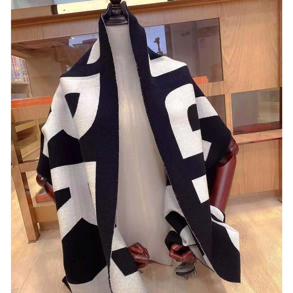 Burberry Women Logo Wool Jacquard Scarf-Black - image 7