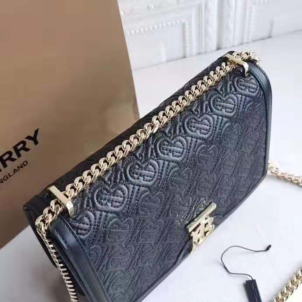 Burberry Women Medium Quilted Monogram Lambskin TB Bag-Black - image 5