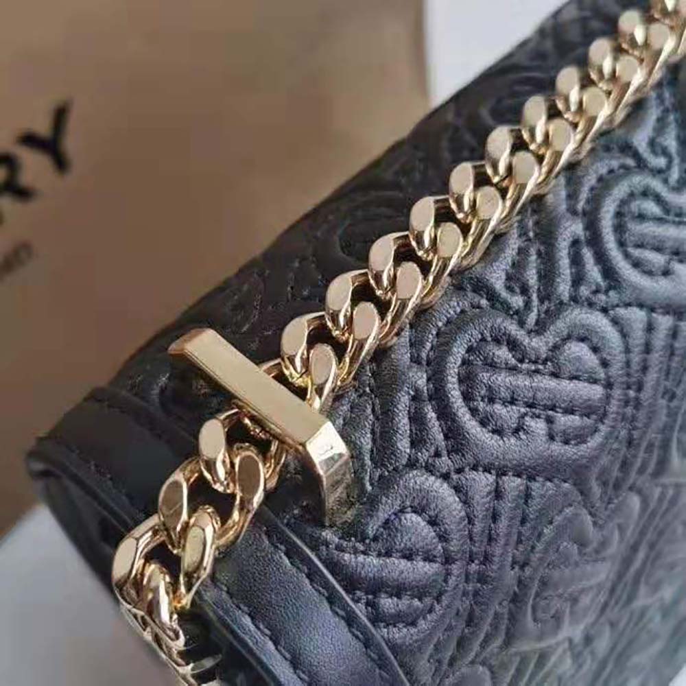 Burberry Women Medium Quilted Monogram Lambskin TB Bag-Black - image 6