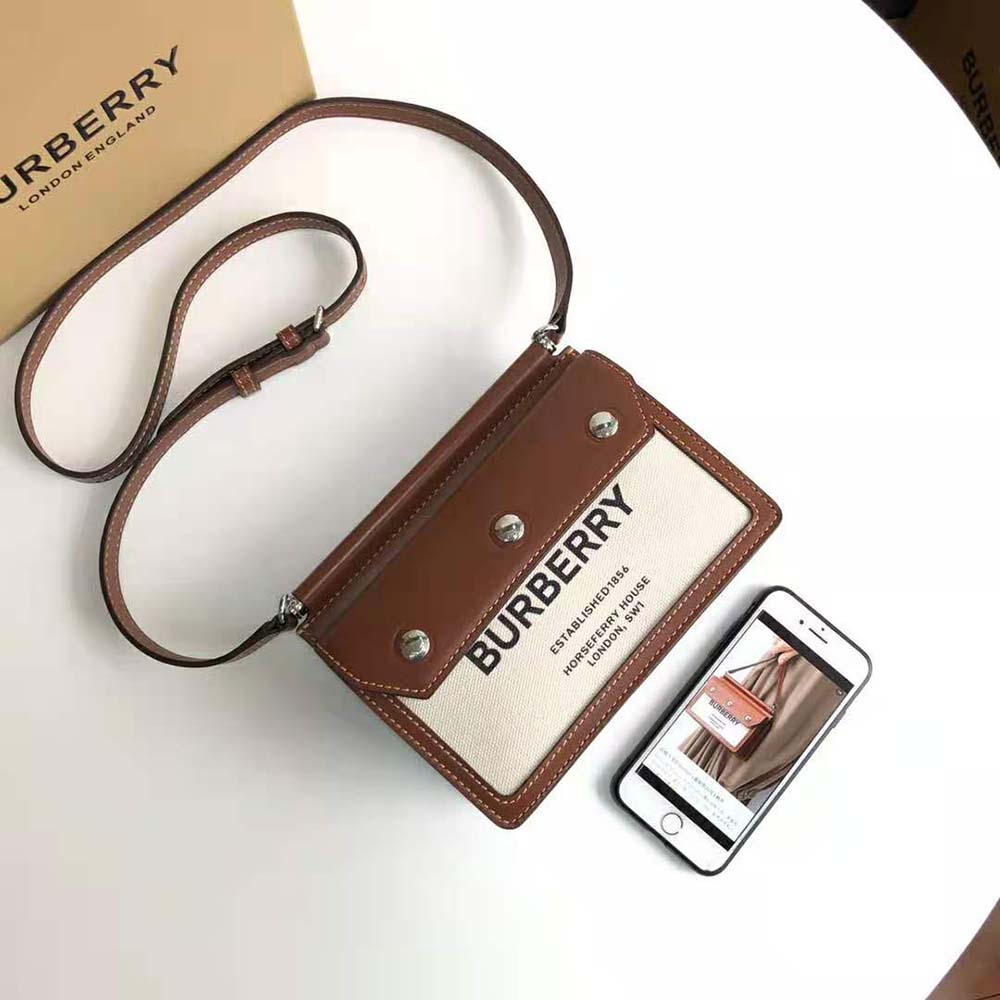 Close-up of pocket detail on Burberry Women Mini Horseferry Print Title Bag
