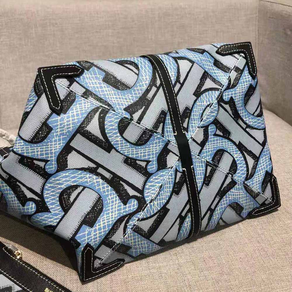 Burberry Women Mini Monogram Print E-canvas Beach Tote-Blue - image 5