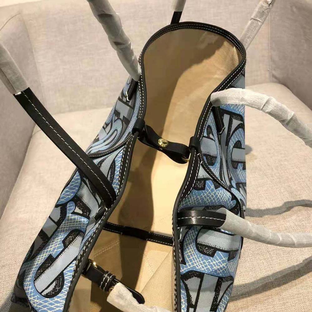 Burberry Women Mini Monogram Print E-canvas Beach Tote-Blue - image 7