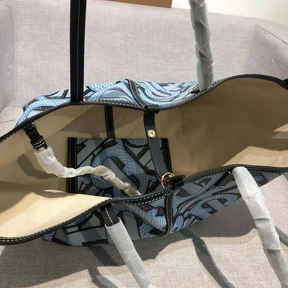 Burberry Women Mini Monogram Print E-canvas Beach Tote-Blue - image 6