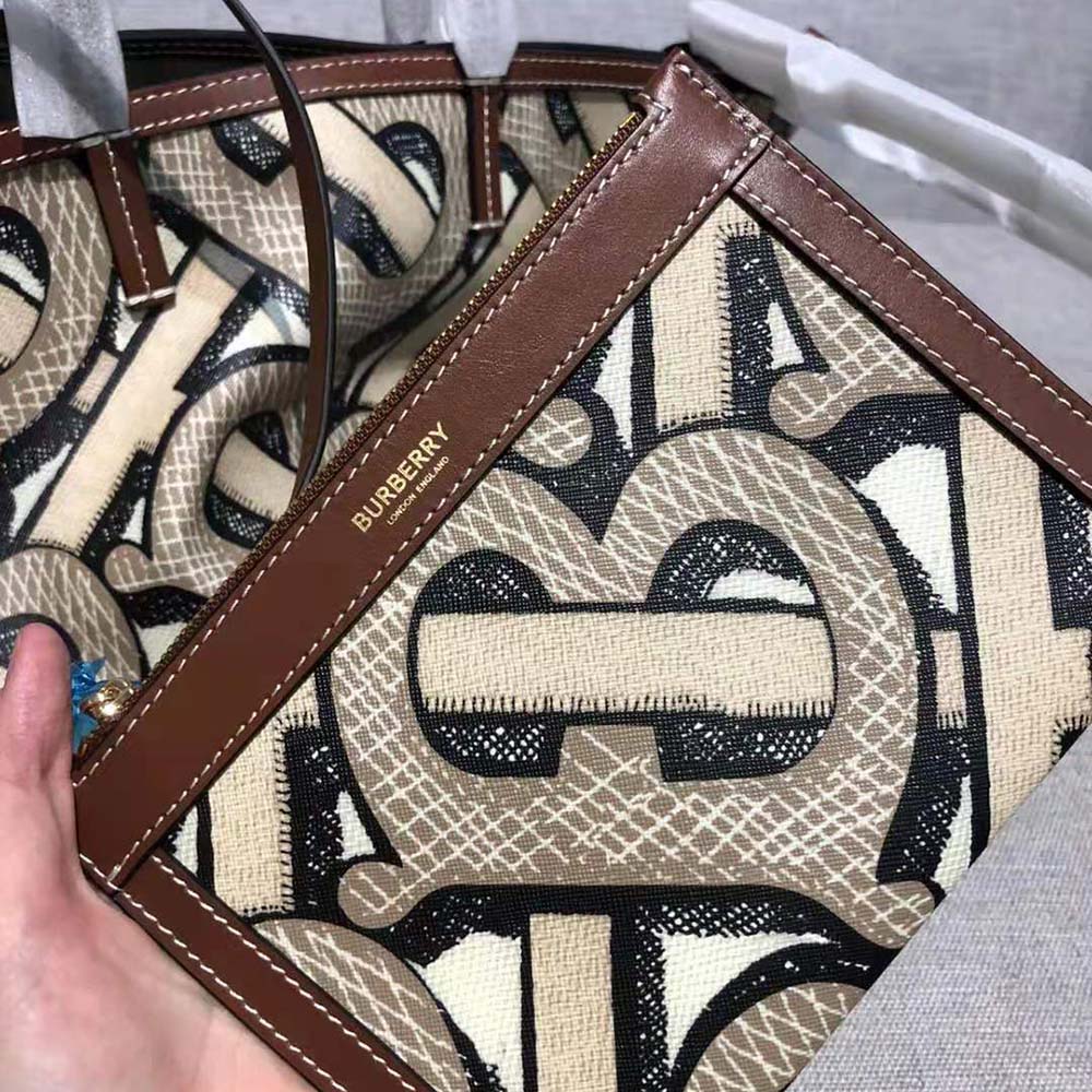 Burberry Women Mini Monogram Print E-canvas Beach Tote-Brown - image 7