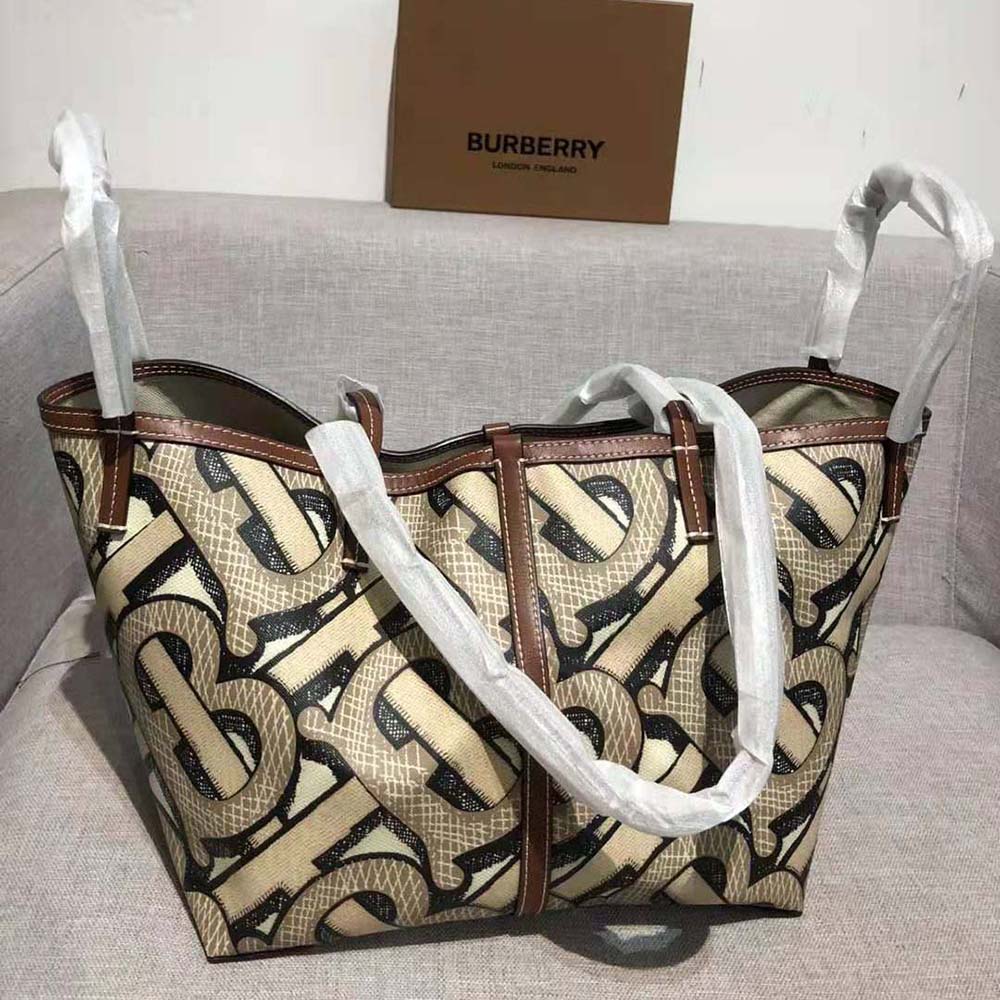 Burberry Women Mini Monogram Print E-canvas Beach Tote-Brown - image 4