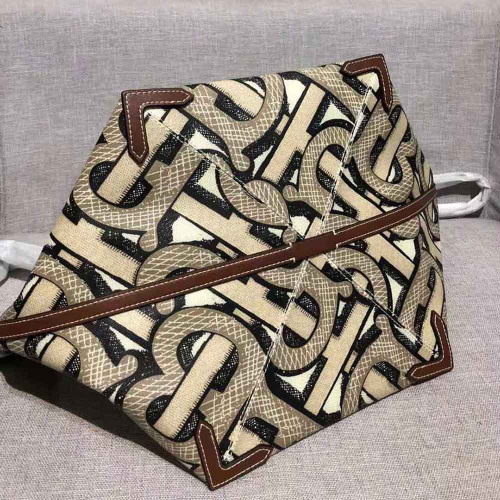 Burberry Women Mini Monogram Print E-canvas Beach Tote-Brown - image 6