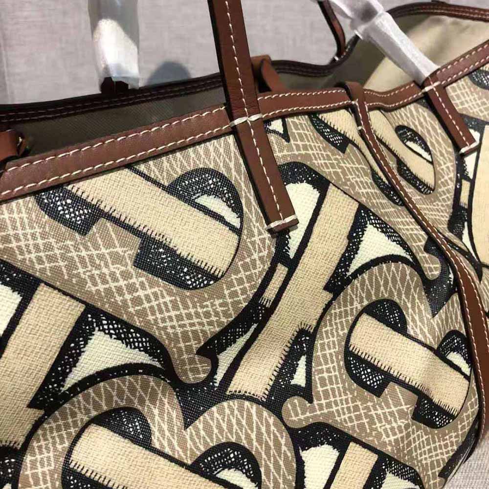 Burberry Women Mini Monogram Print E-canvas Beach Tote-Brown - image 10