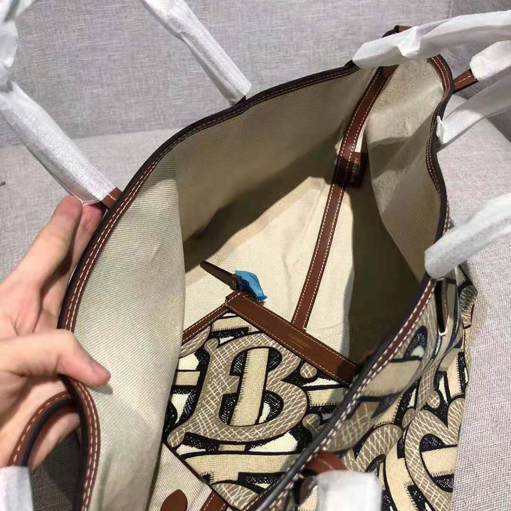 Burberry Women Mini Monogram Print E-canvas Beach Tote-Brown - image 9