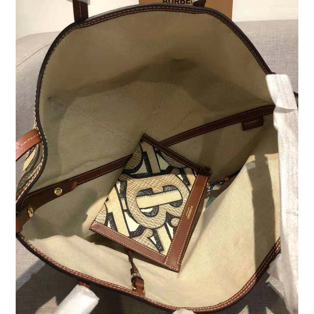 Burberry Women Mini Monogram Print E-canvas Beach Tote-Brown - image 8