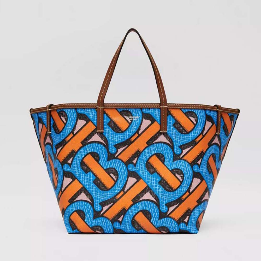 Front view of Burberry Women Mini Monogram Print E-canvas Beach Tote-Orange