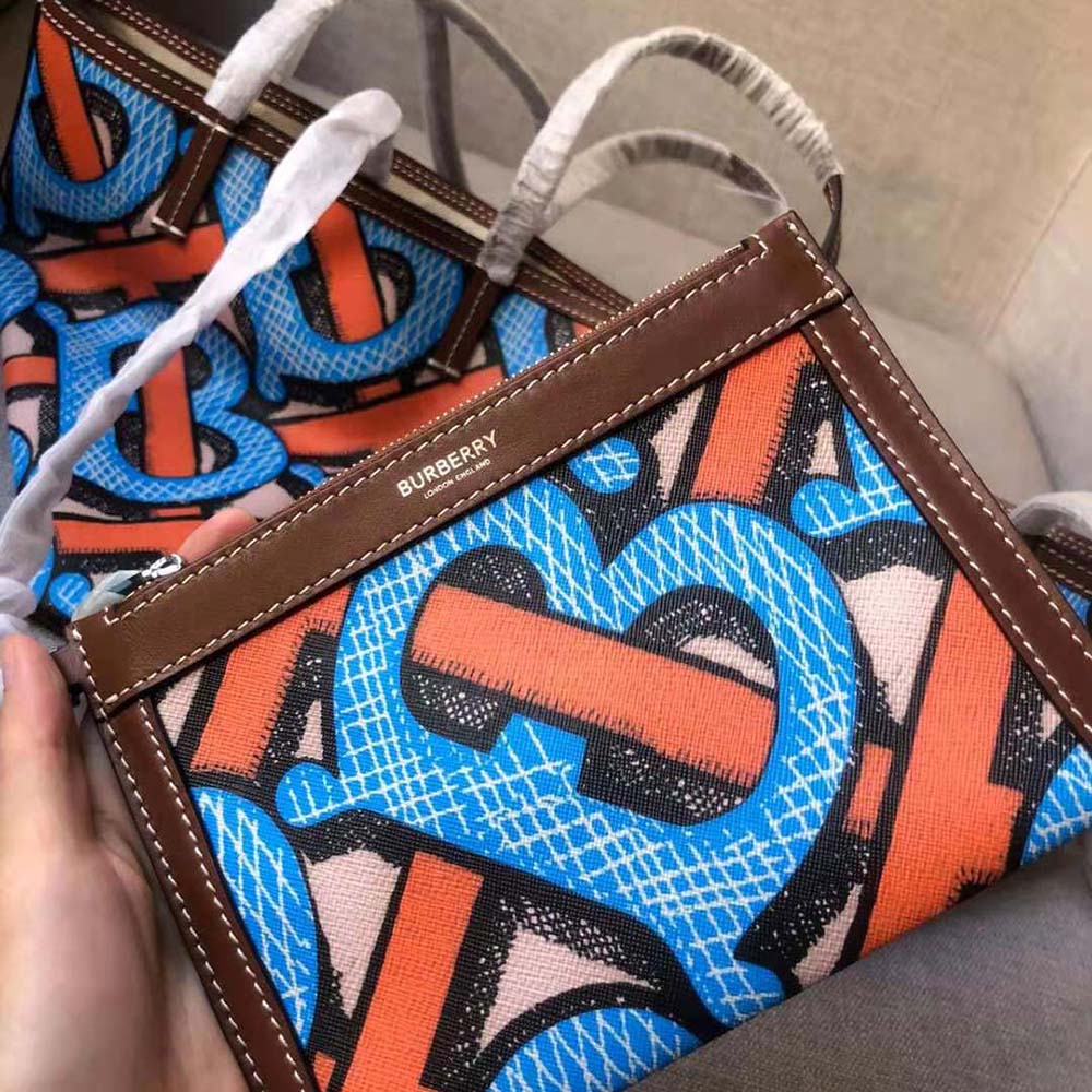 Burberry Women Mini Monogram Print E-canvas Beach Tote-Orange - image 6