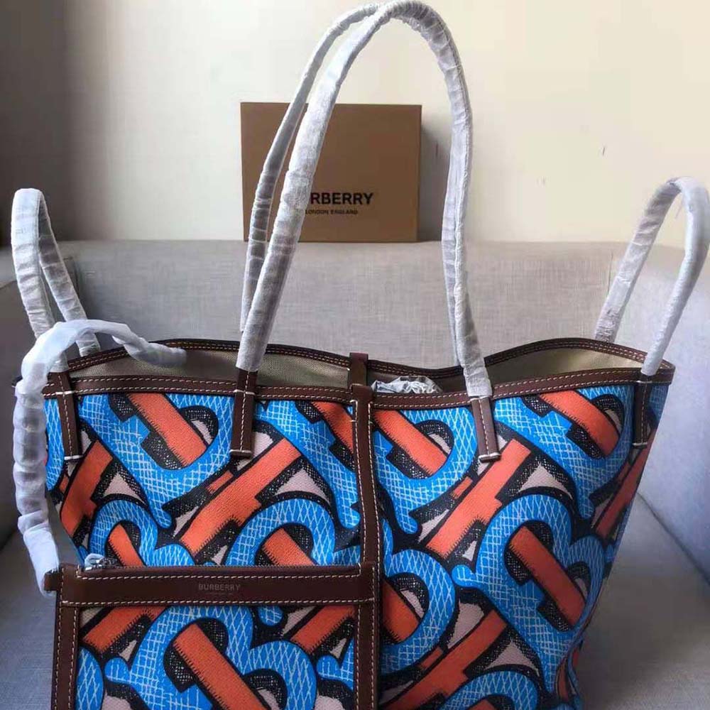 Burberry Women Mini Monogram Print E-canvas Beach Tote-Orange - image 4