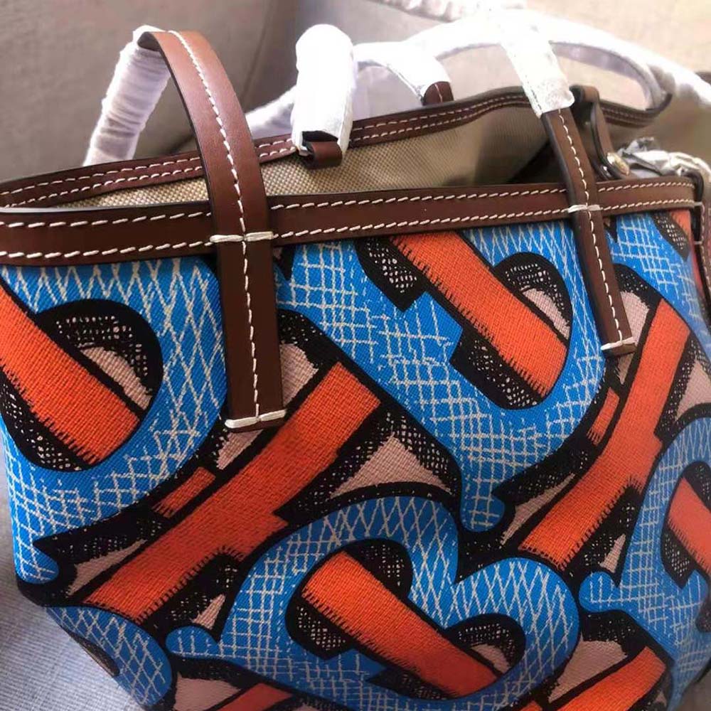 Burberry Women Mini Monogram Print E-canvas Beach Tote-Orange - image 7