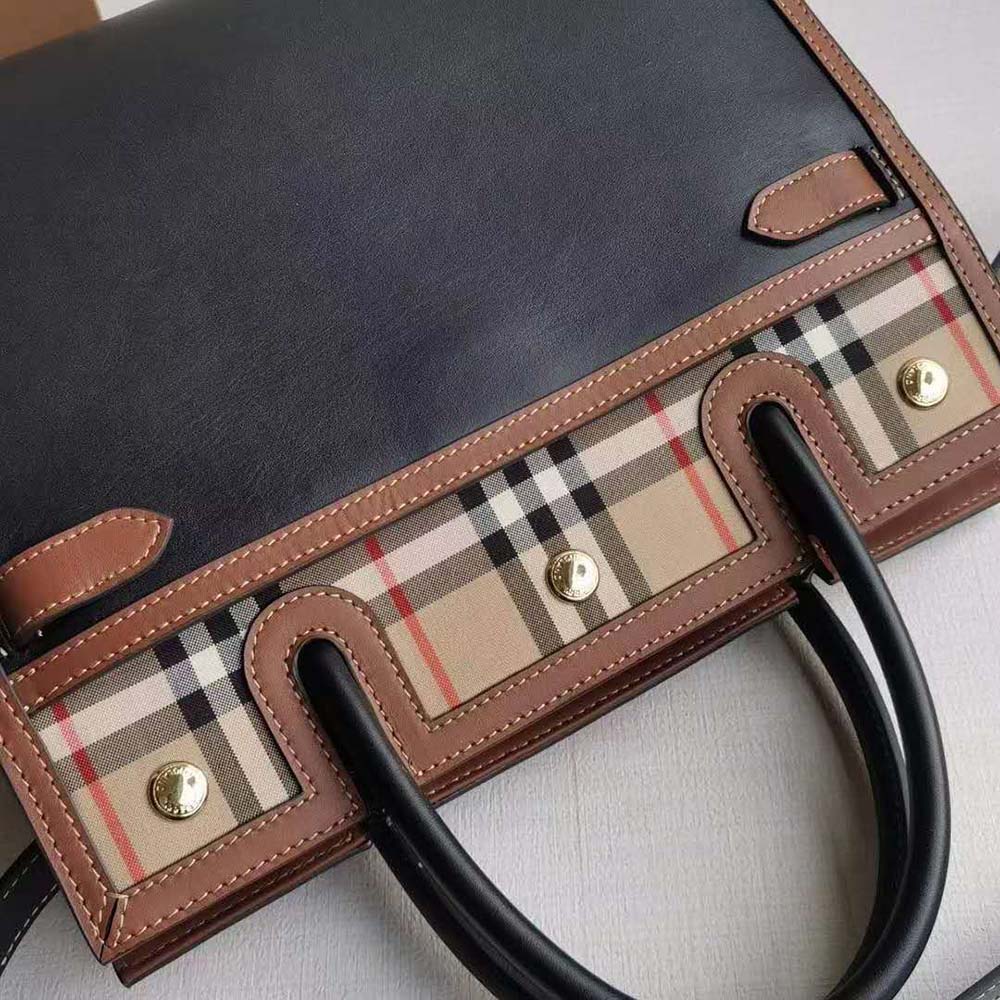 Burberry Women Mini Vintage Check Two-handle Title Bag-Black - image 6