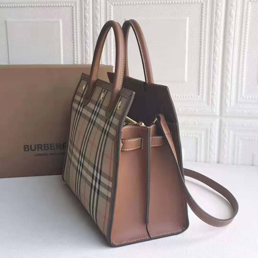 Burberry Women Mini Vintage Check Two-handle Title Bag-Brown - image 4