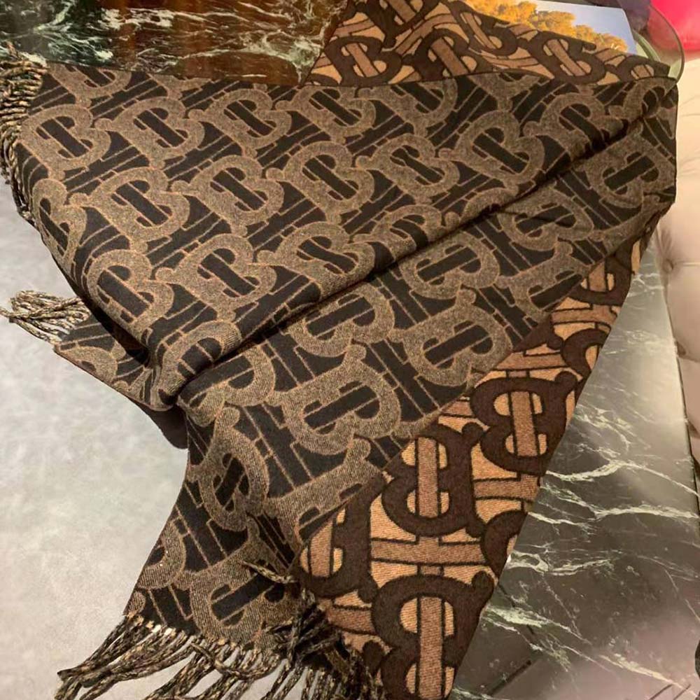 Burberry Women Monogram Cashmere Jacquard Scarf-Brown - image 4