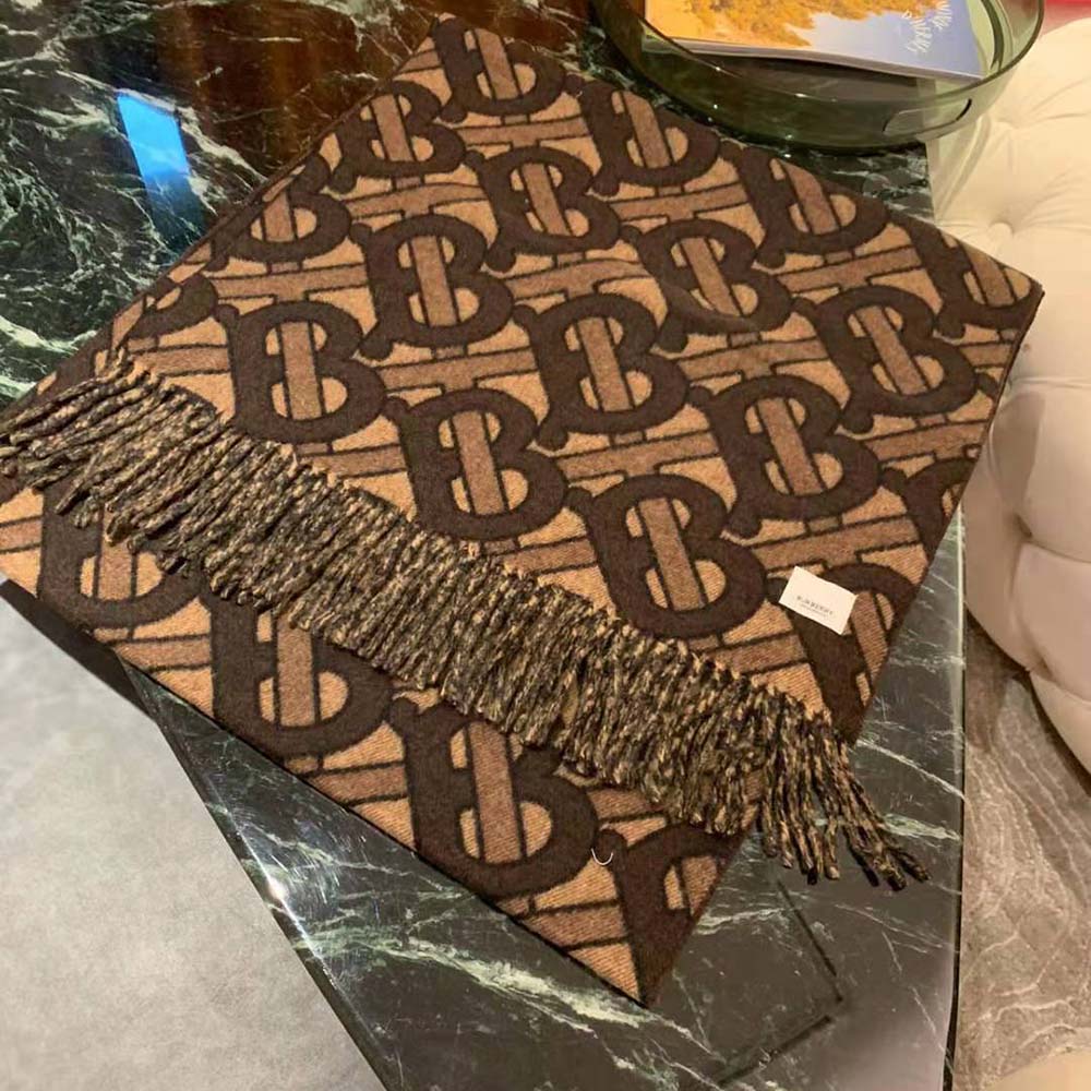 Burberry Women Monogram Cashmere Jacquard Scarf-Brown - image 6