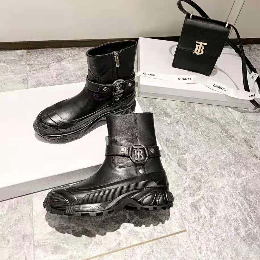 Burberry Women Monogram Motif Buckle Leather Boots-Black - image 4