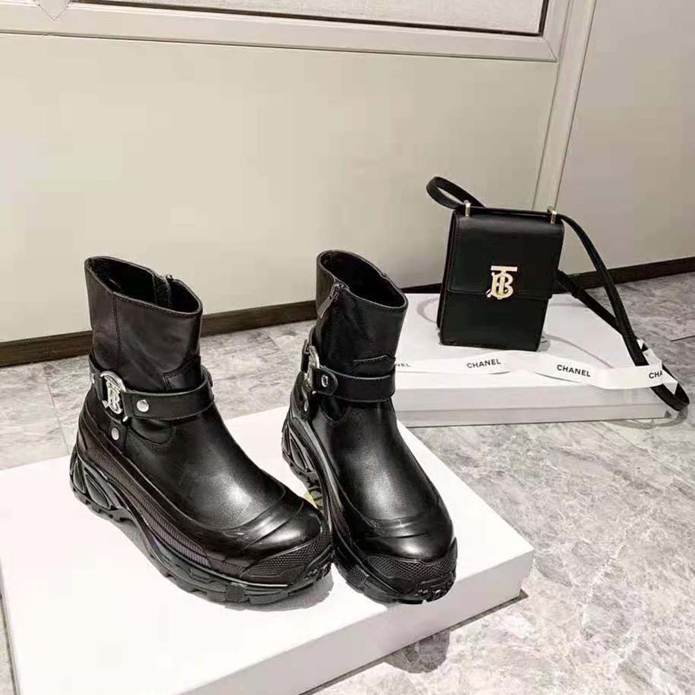 Burberry Women Monogram Motif Buckle Leather Boots-Black - image 5