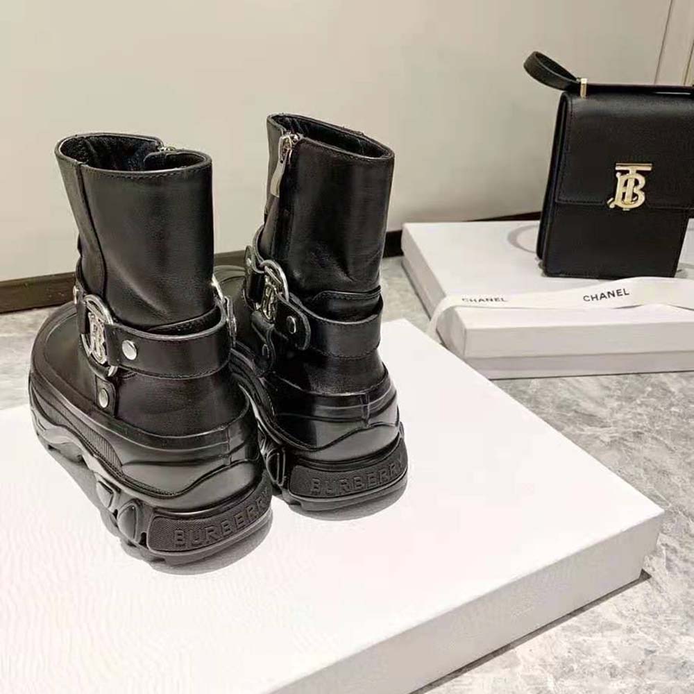 Burberry Women Monogram Motif Buckle Leather Boots-Black - image 6