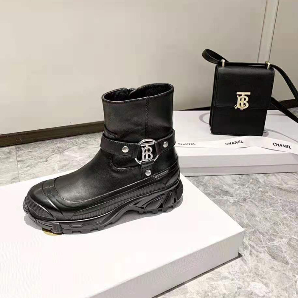 Burberry Women Monogram Motif Buckle Leather Boots-Black - image 7