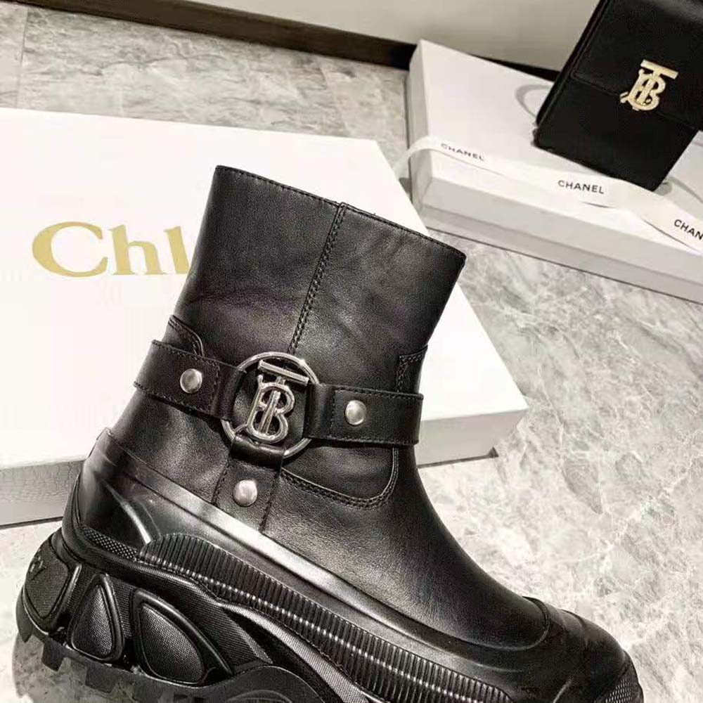 Burberry Women Monogram Motif Buckle Leather Boots-Black - image 8
