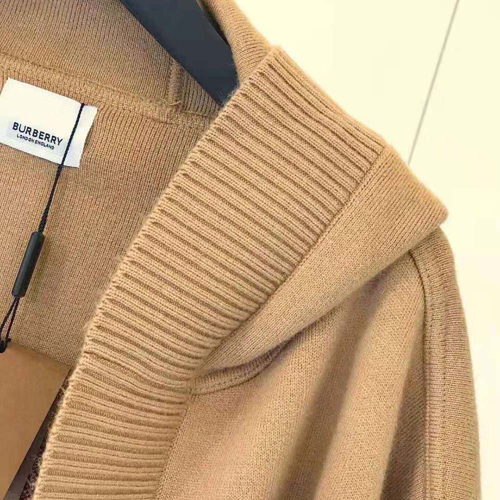 Burberry Women Monogram Motif Lntarsia Wool Cashmere Blend Cape-Brown - image 5