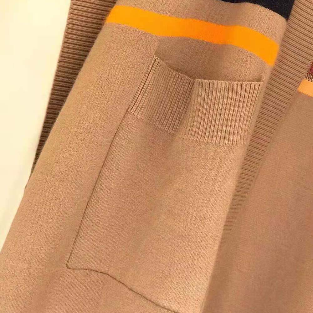 Burberry Women Monogram Motif Lntarsia Wool Cashmere Blend Cape-Brown - image 7