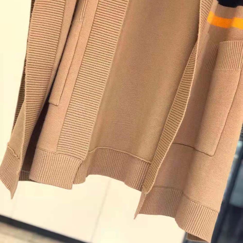 Burberry Women Monogram Motif Lntarsia Wool Cashmere Blend Cape-Brown - image 9