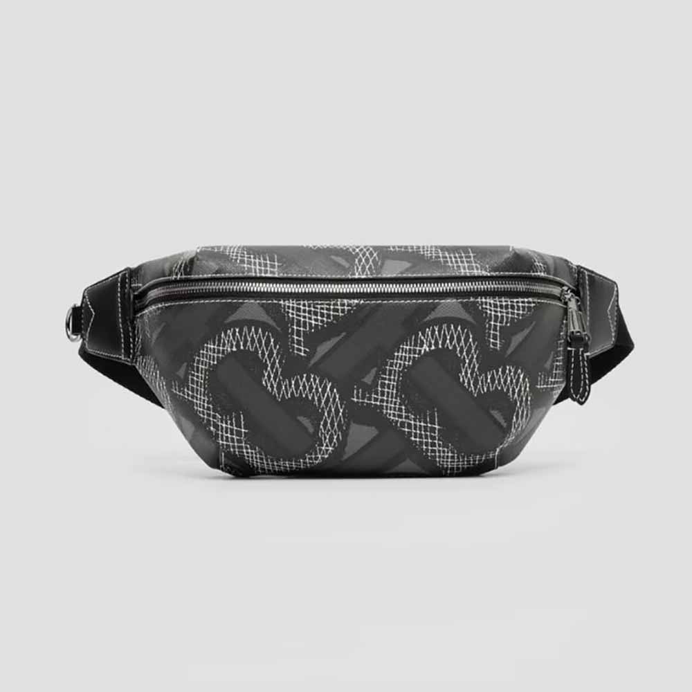 Front view of Burberry Women Monogram Print E-canvas Sonny Bum Bag-Black