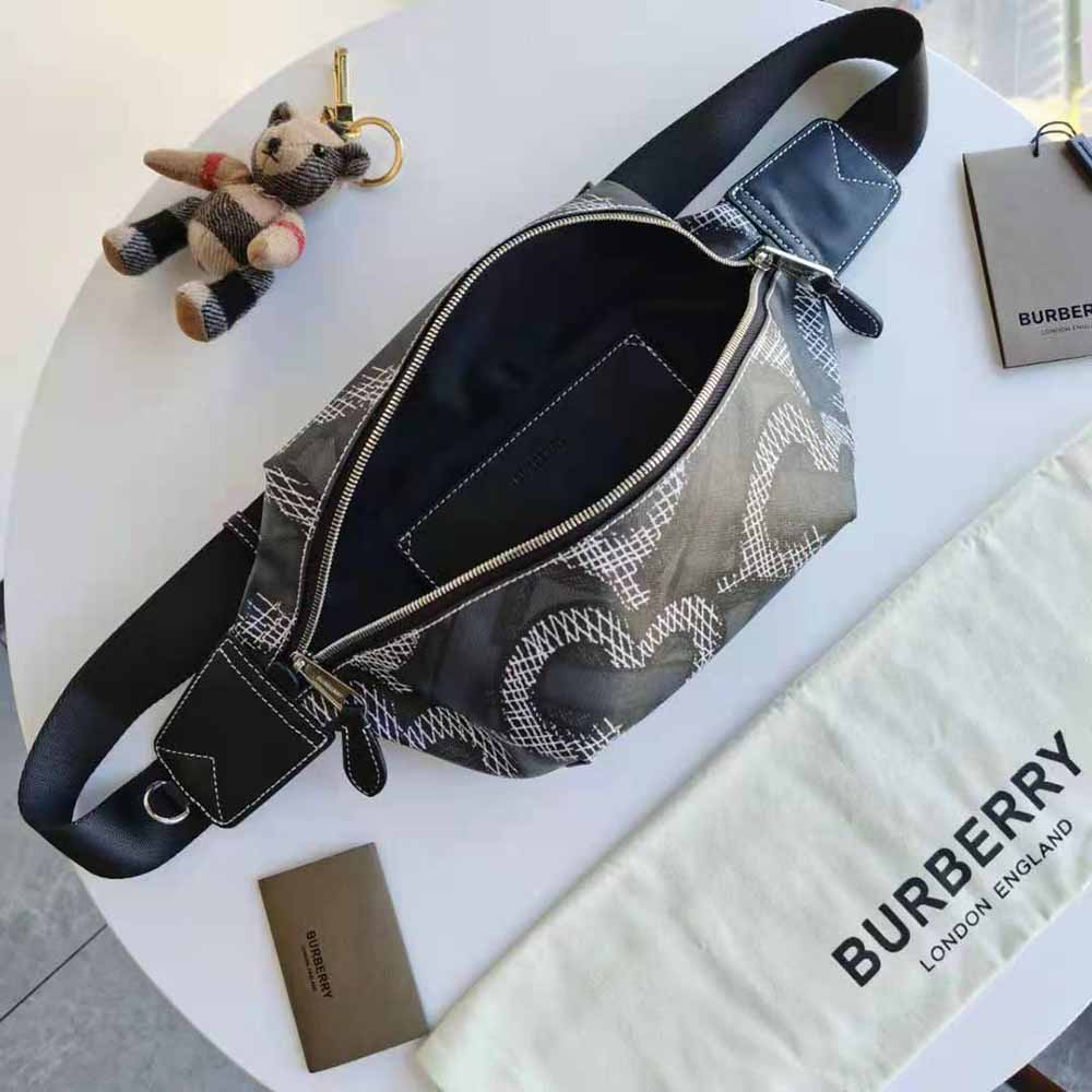 Burberry Women Monogram Print E-canvas Sonny Bum Bag-Black - image 5