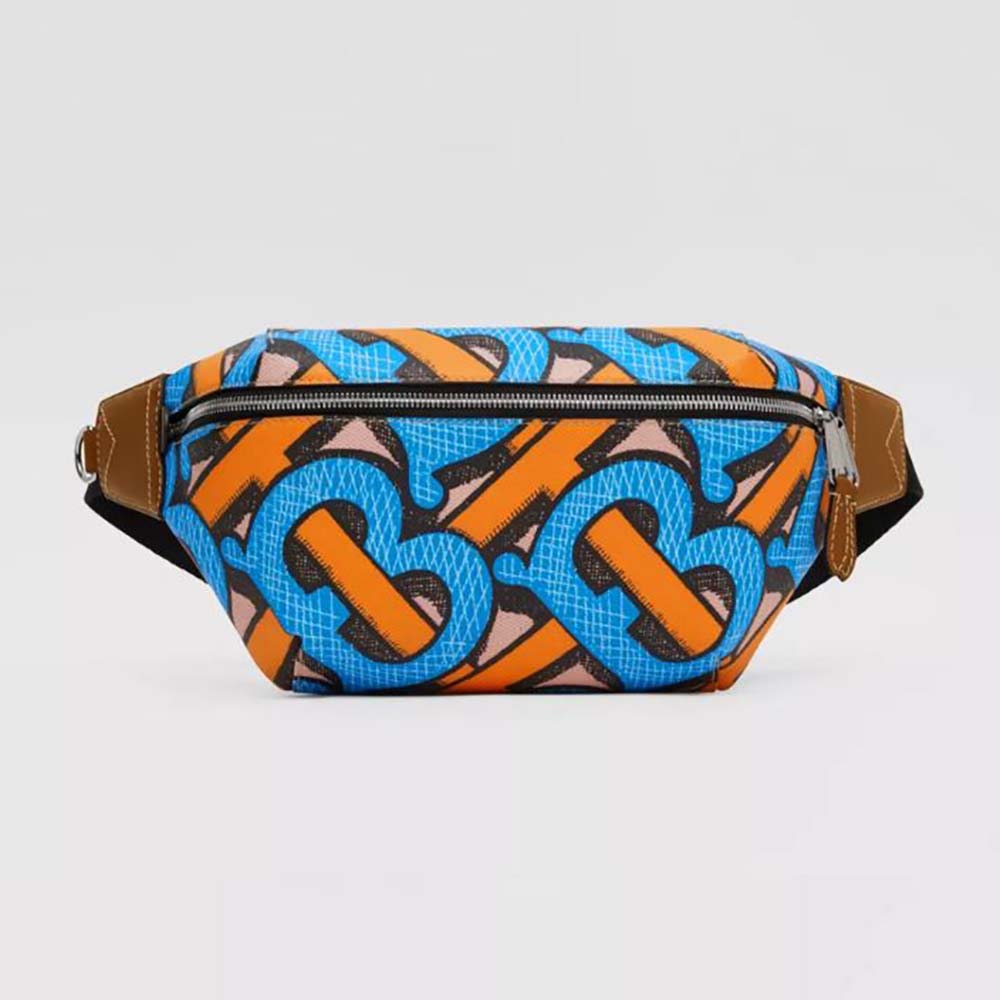 Front view of Burberry Women Monogram Print E-canvas Sonny Bum Bag-Orange