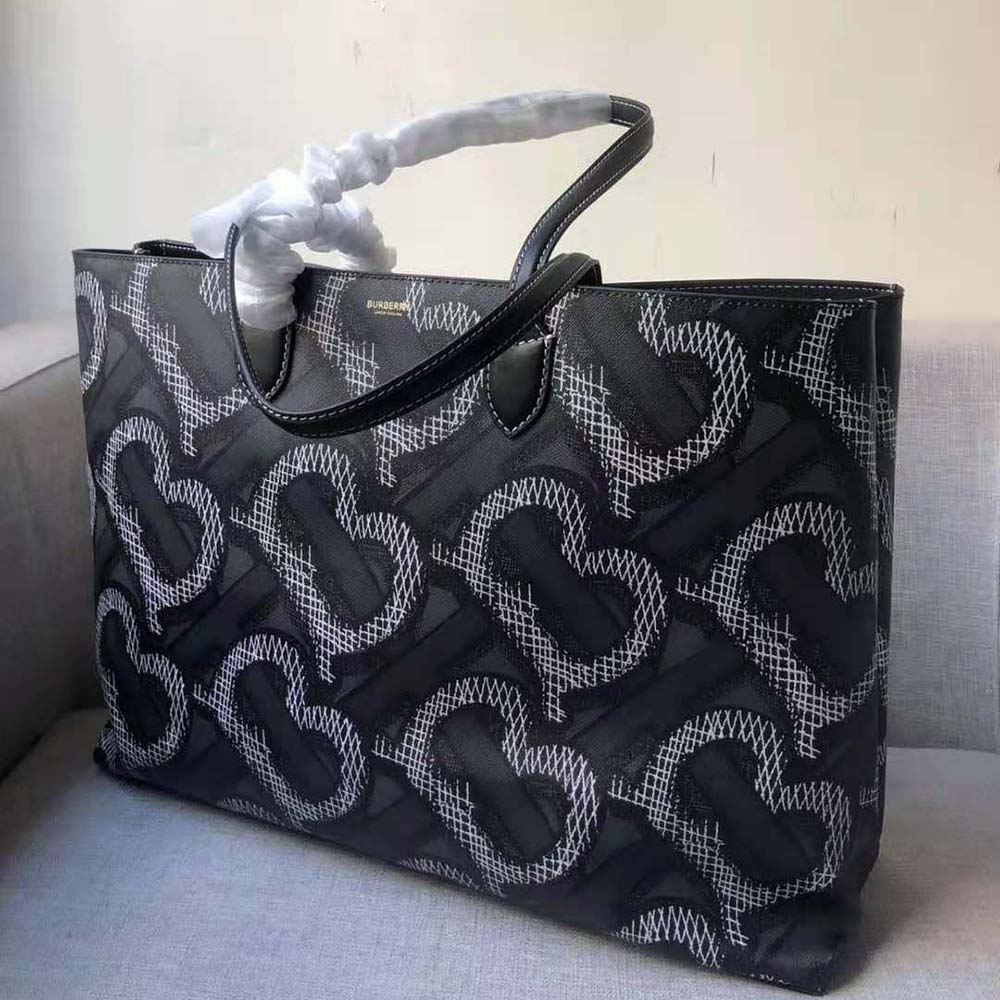 Burberry Women Monogram Print E-canvas Tote Bag-Black - image 5